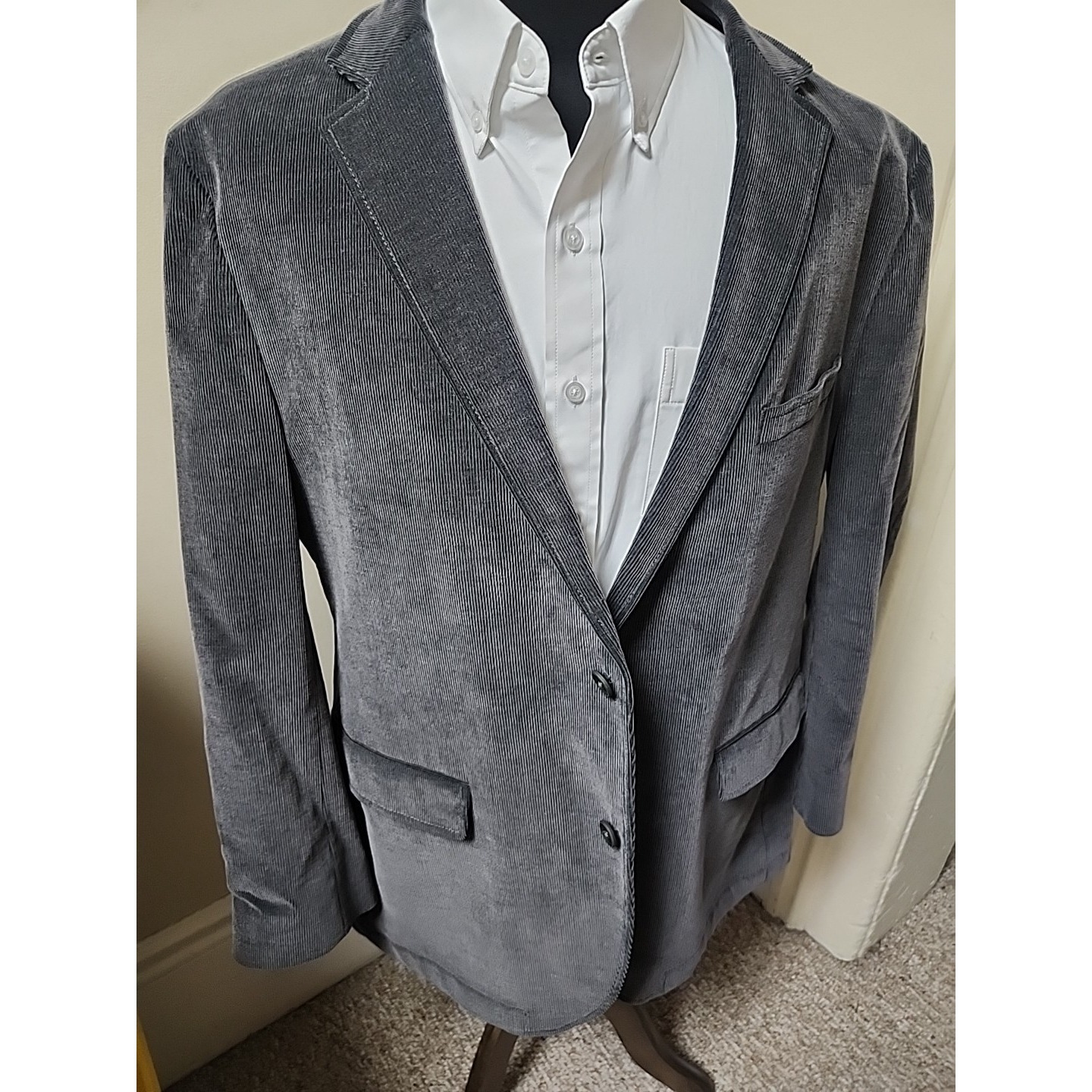 Boss Hugo Boss Mens Gray Corduroy Blazer Jacket The Sound Stretch 2 Buttons 46r